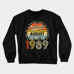 Awesome Since August 1989 Vintage 34th Birthday Crewneck Sweatshirt